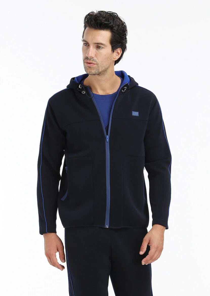 Lacivert Kapüşonlu Düz Sweatshırt - 5