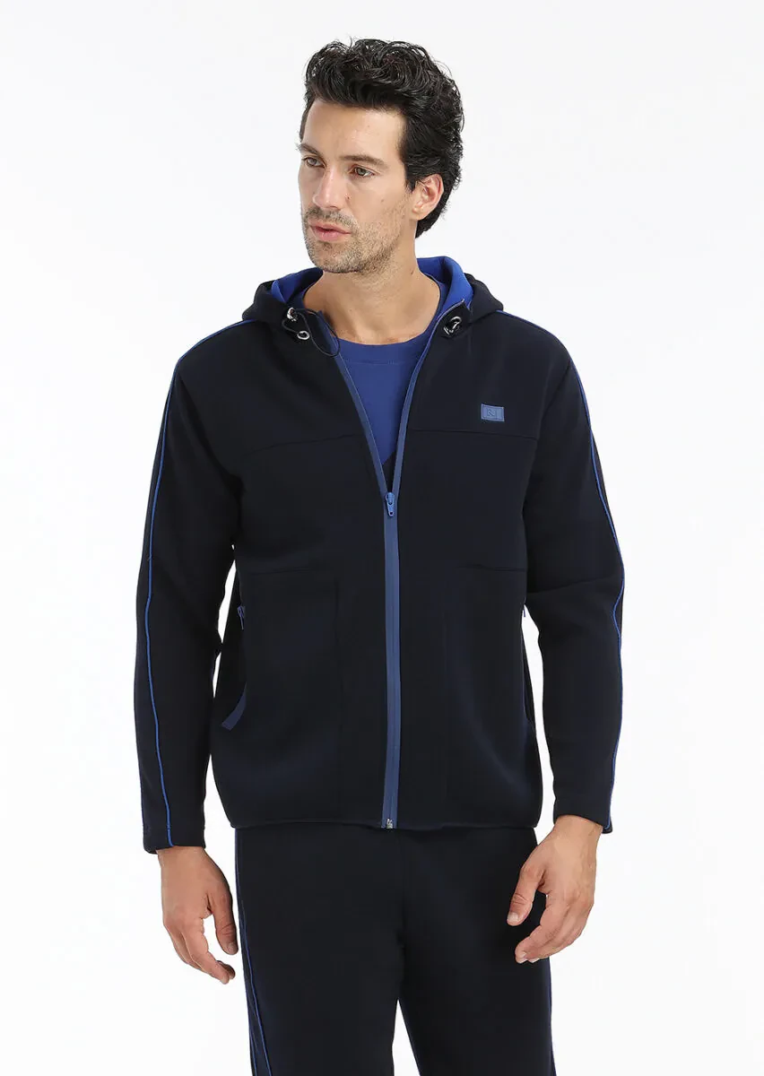 Lacivert Kapüşonlu Düz Sweatshırt - 5