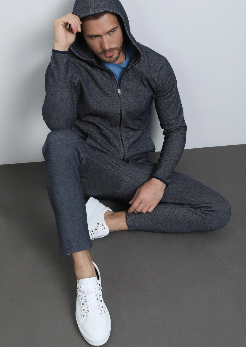 Lacivert Kapüşonlu Sweatshırt - 1