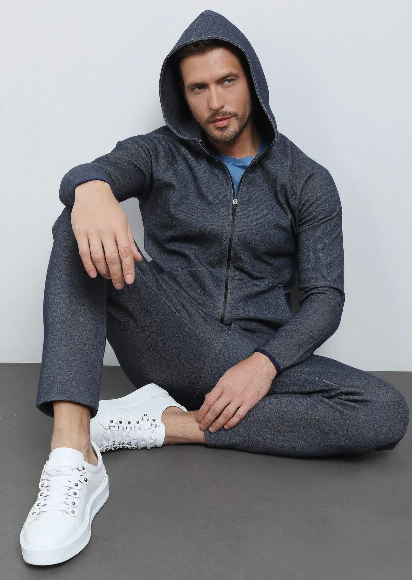 Lacivert Kapüşonlu Sweatshırt - 2