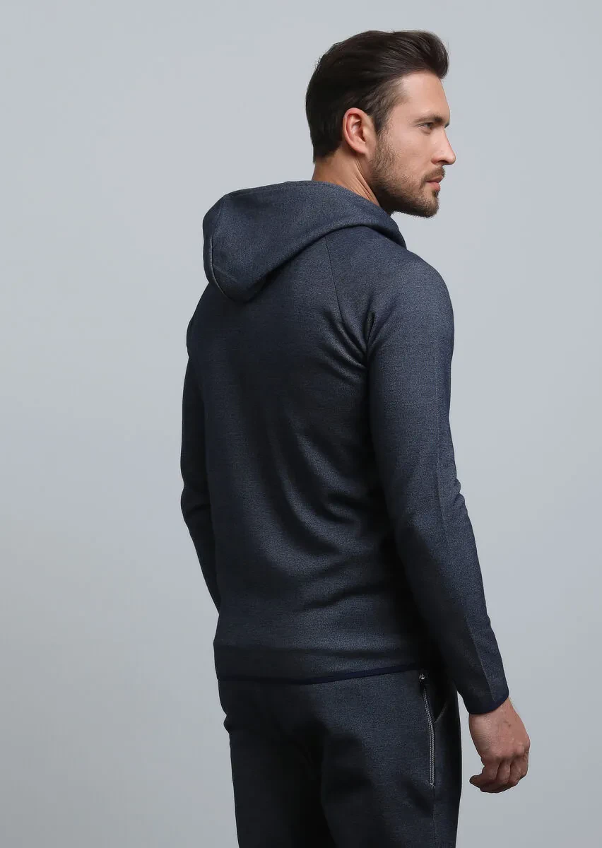 Lacivert Kapüşonlu Sweatshırt - 5