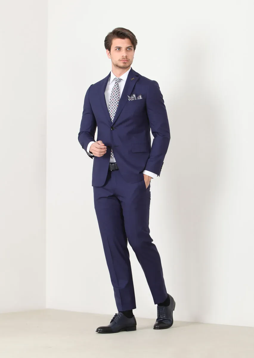 Lacivert Kareli Regular Fit %100 Yün Takım Elbise - 2