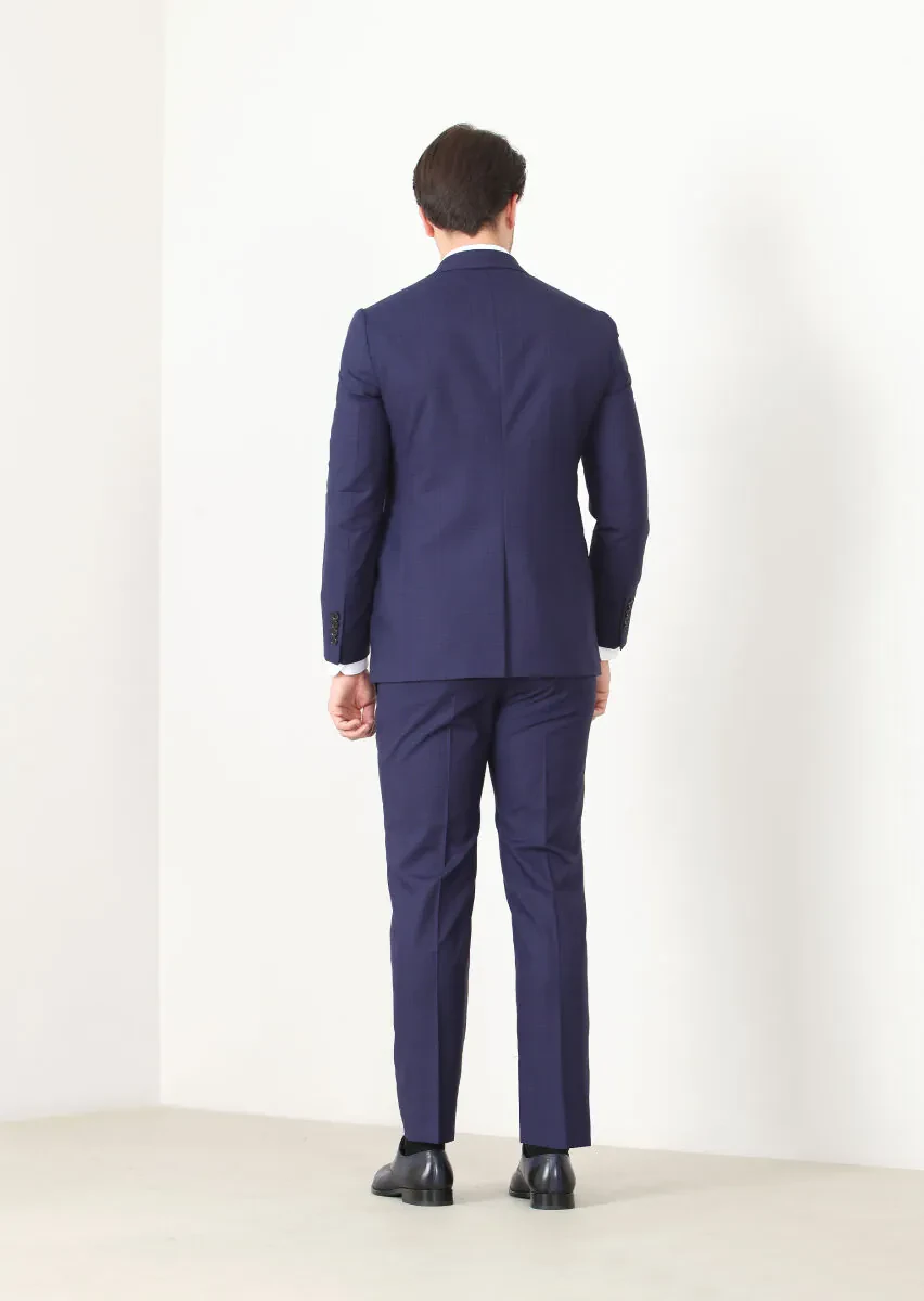 Lacivert Kareli Regular Fit %100 Yün Takım Elbise - 4