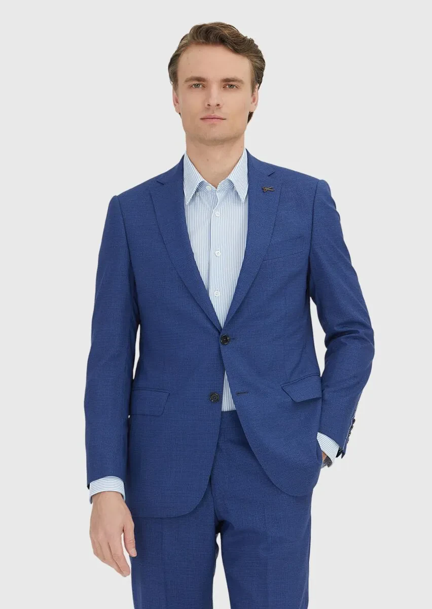 Lacivert Kareli Regular Fit %100 Yün Takım Elbise - 2