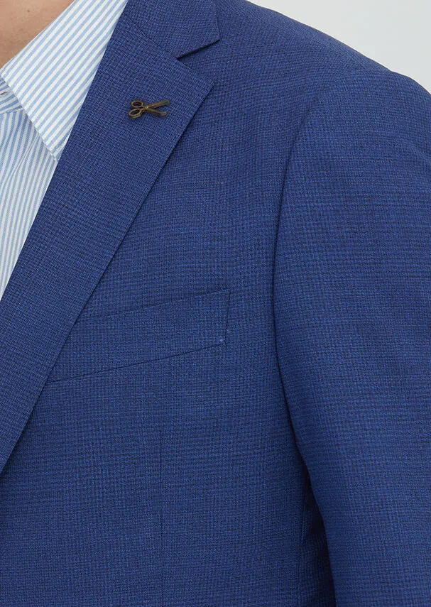 Lacivert Kareli Regular Fit %100 Yün Takım Elbise - 3