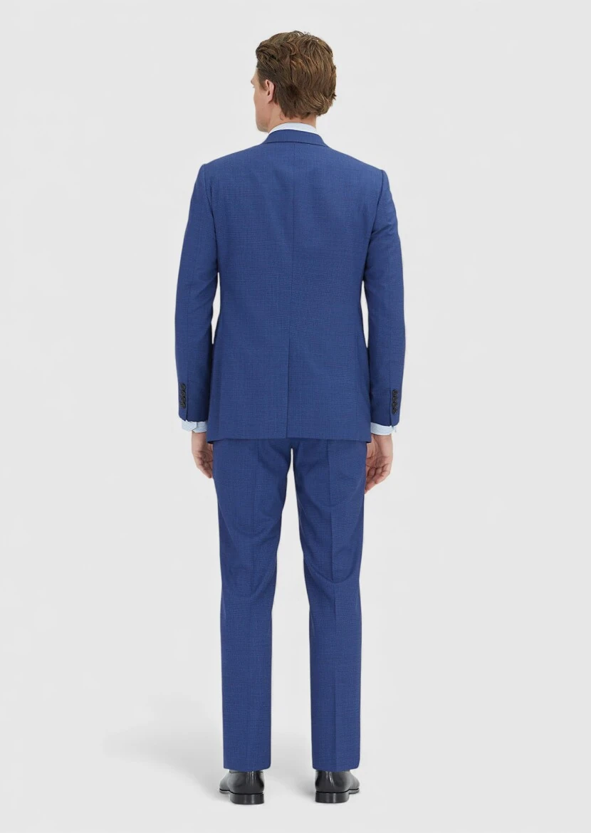 Lacivert Kareli Regular Fit %100 Yün Takım Elbise - 6