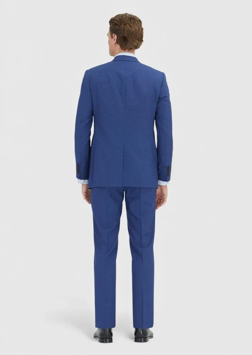 Lacivert Kareli Regular Fit %100 Yün Takım Elbise - 6