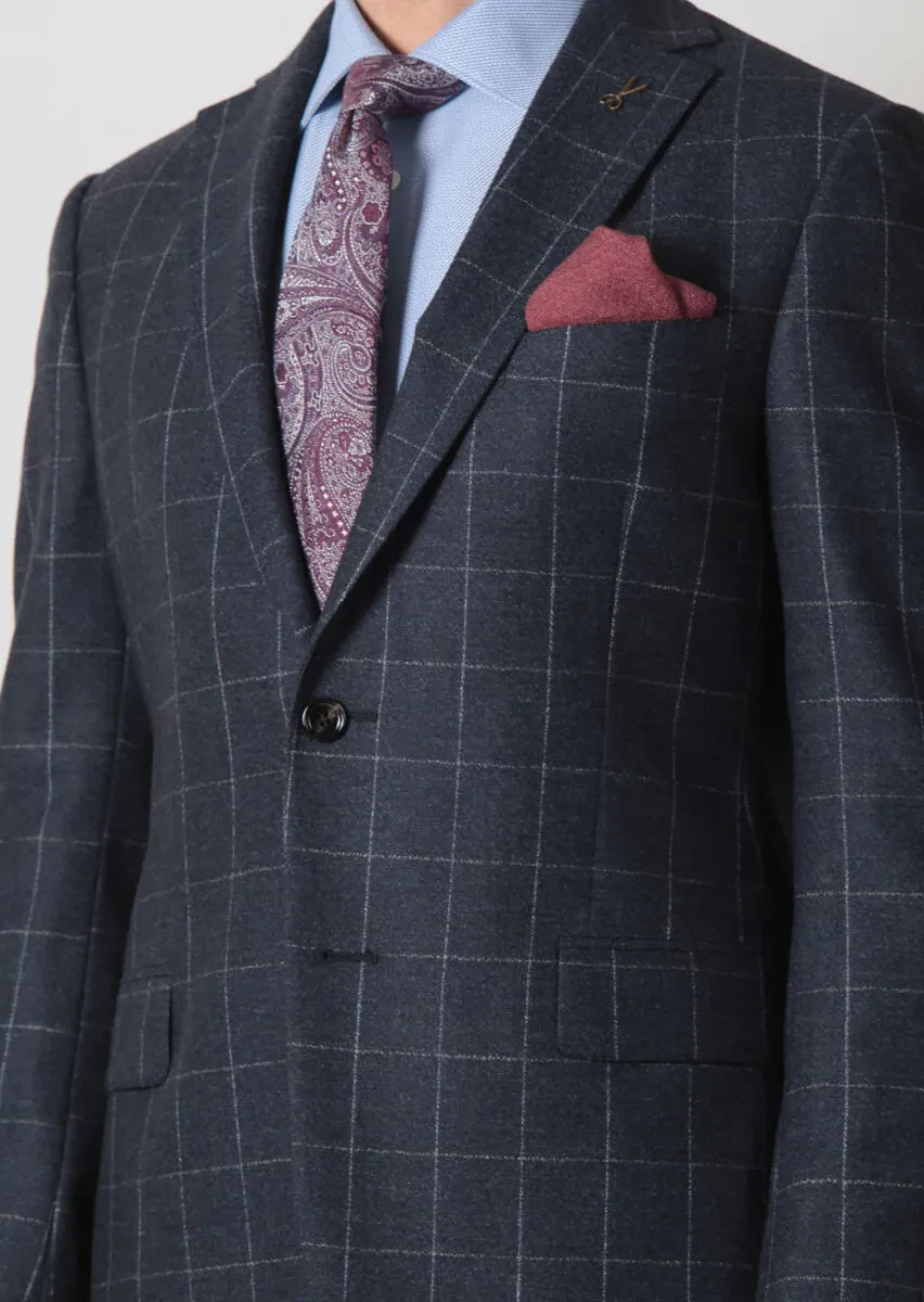 Lacivert Kareli Regular Fit Yün Karışımlı Takım Elbise - 4