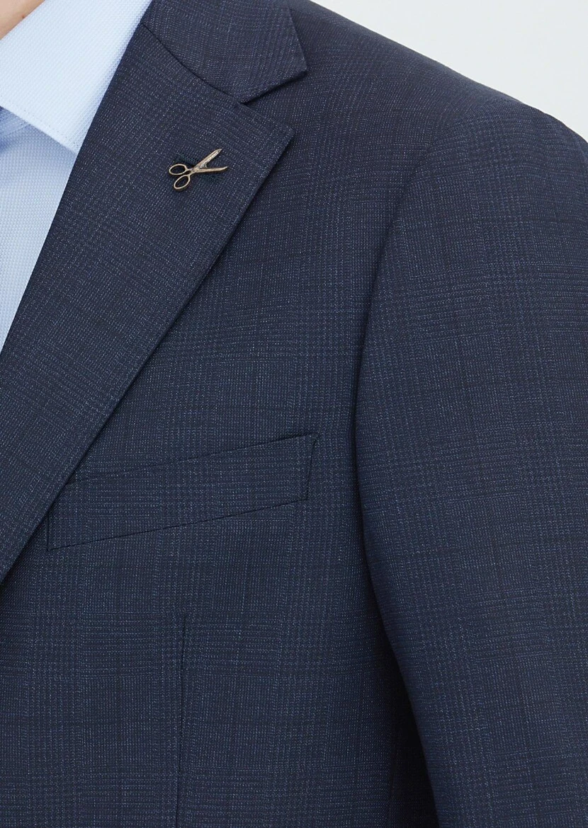 Lacivert Kareli Regular Fit Yün Karışımlı Takım Elbise - 3