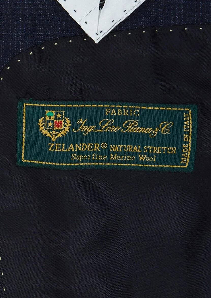 Lacivert Kareli Regular Fit Yün Karışımlı Takım Elbise - 5