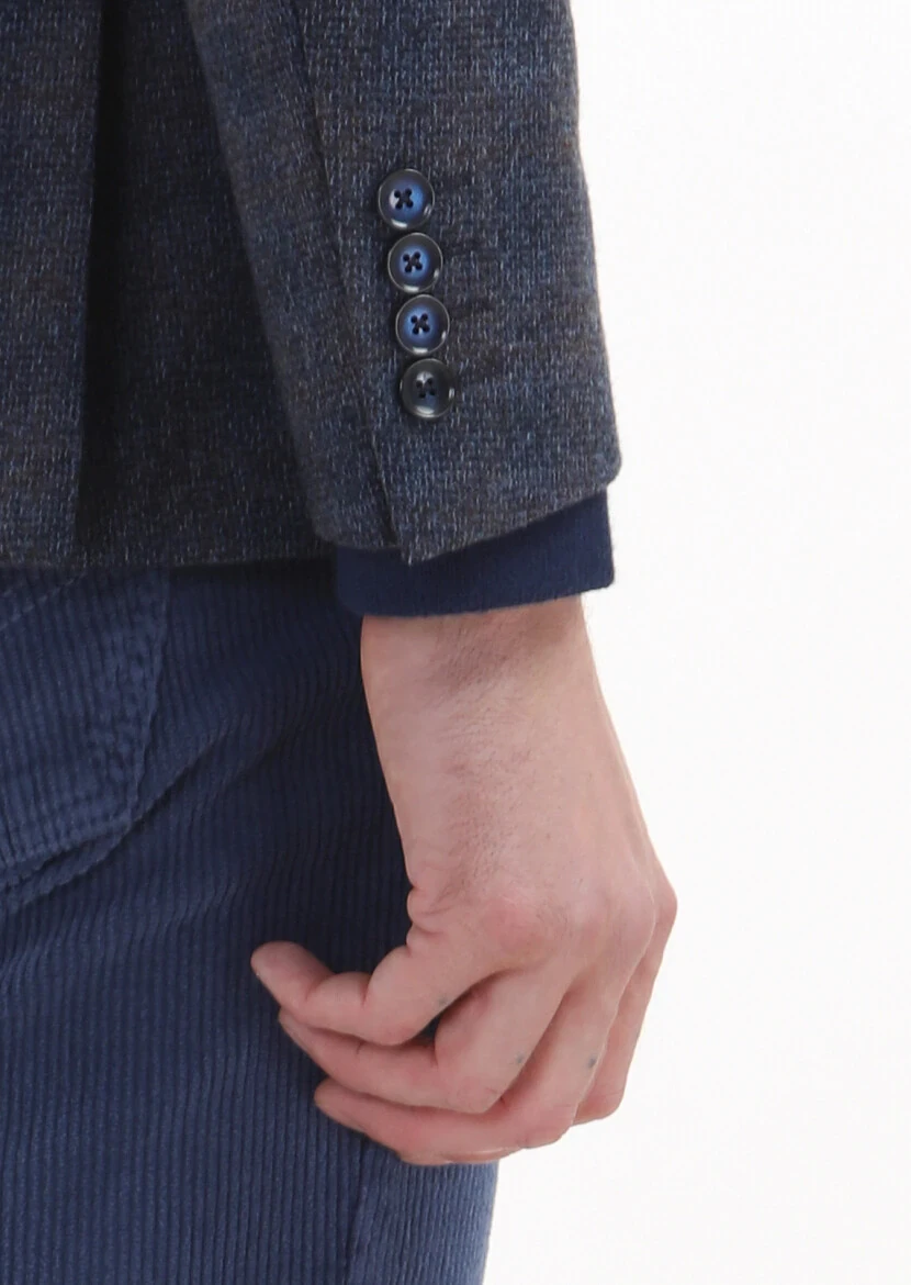 Lacivert Kareli Zeroweight Slim Fit %100 Yün Ceket - 5