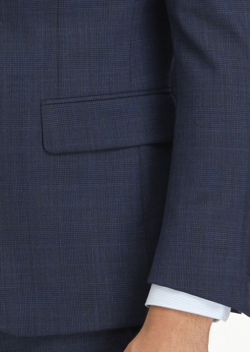 Lacivert Kareli Zeroweight Slim Fit Yün Karışımlı Takım Elbise - 5