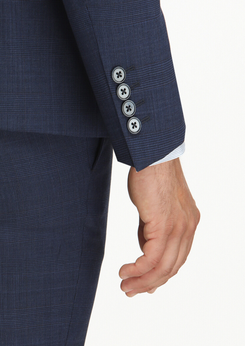 Lacivert Kareli Zeroweight Slim Fit Yün Karışımlı Takım Elbise - 6