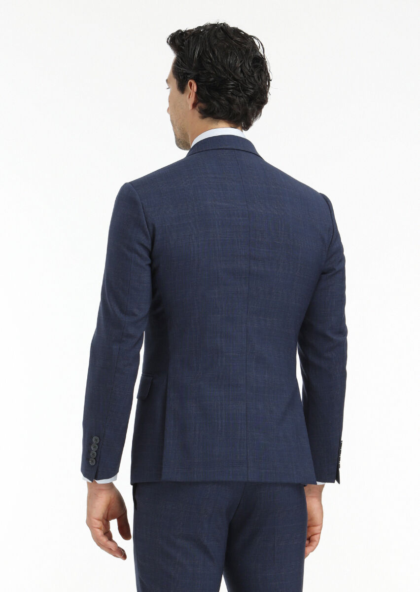 Lacivert Kareli Zeroweight Slim Fit Yün Karışımlı Takım Elbise - 7