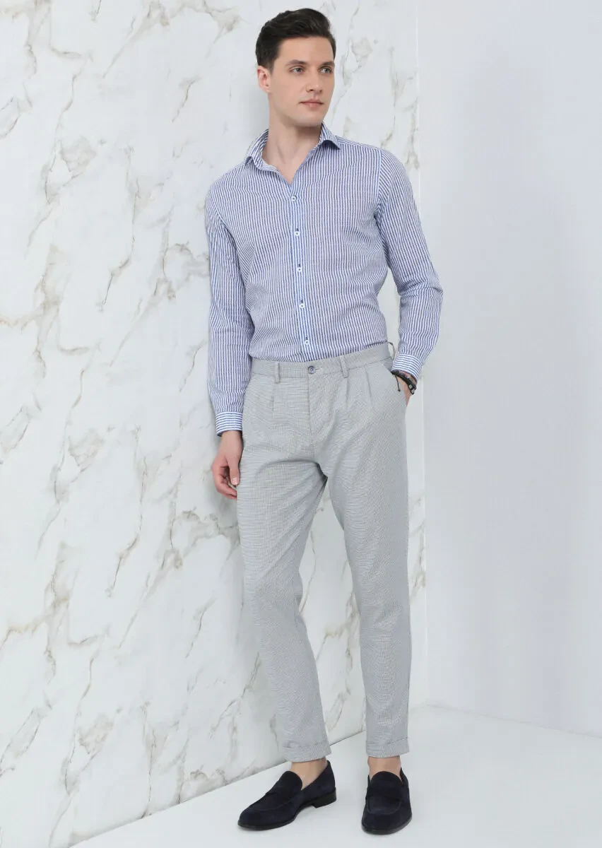 Lacivert Mikro Dokuma Carrot Fit Smart Casual Pamuk Karışımlı Pantolon - 1