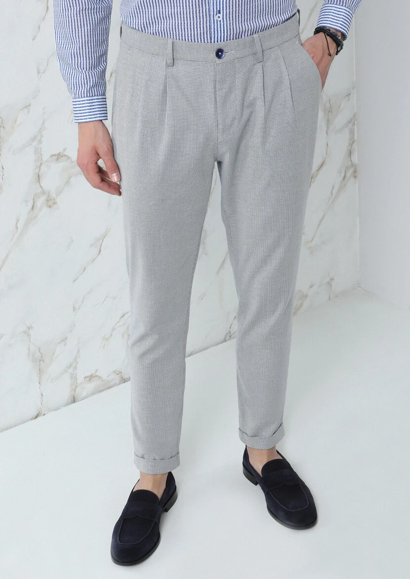 Lacivert Mikro Dokuma Carrot Fit Smart Casual Pamuk Karışımlı Pantolon - 2