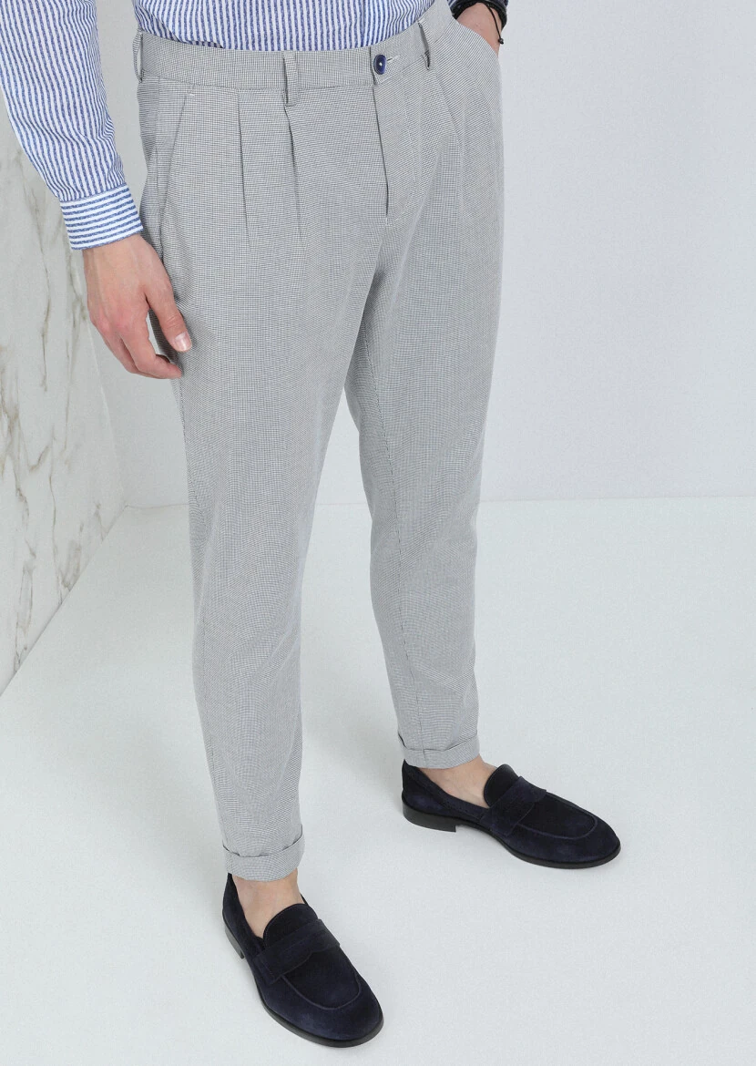Lacivert Mikro Dokuma Carrot Fit Smart Casual Pamuk Karışımlı Pantolon - 3