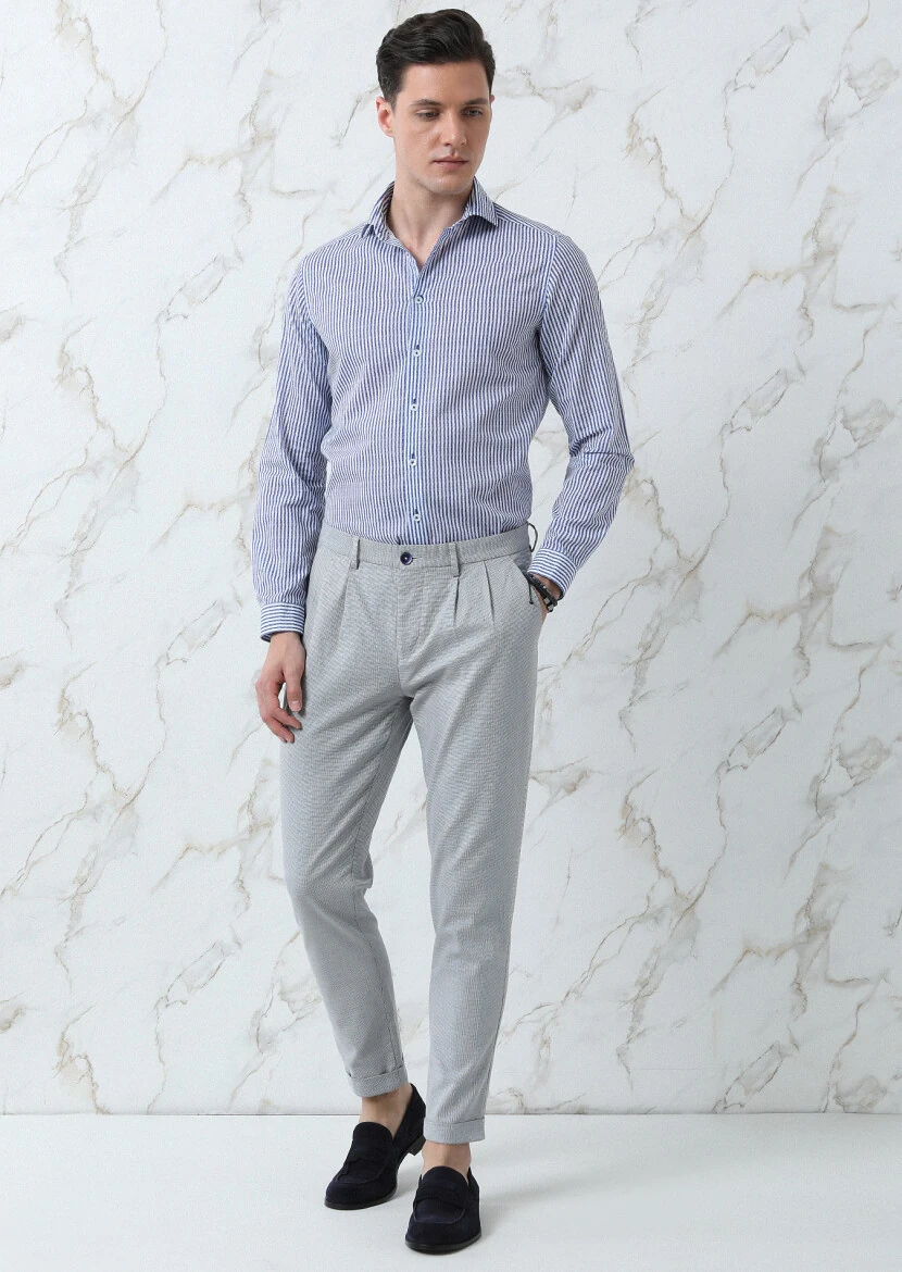 Lacivert Mikro Dokuma Carrot Fit Smart Casual Pamuk Karışımlı Pantolon - 4