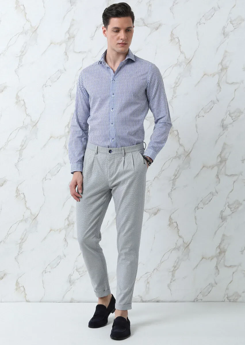 Lacivert Mikro Dokuma Carrot Fit Smart Casual Pamuk Karışımlı Pantolon - 4