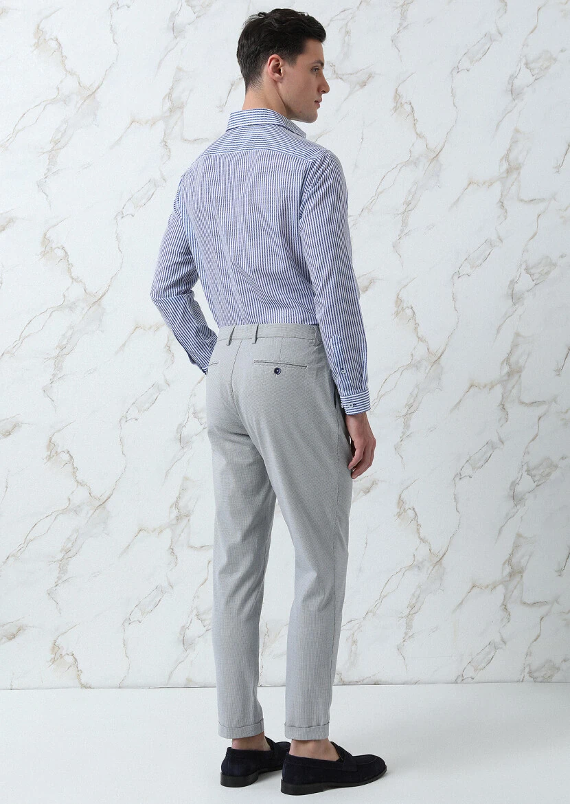 Lacivert Mikro Dokuma Carrot Fit Smart Casual Pamuk Karışımlı Pantolon - 5