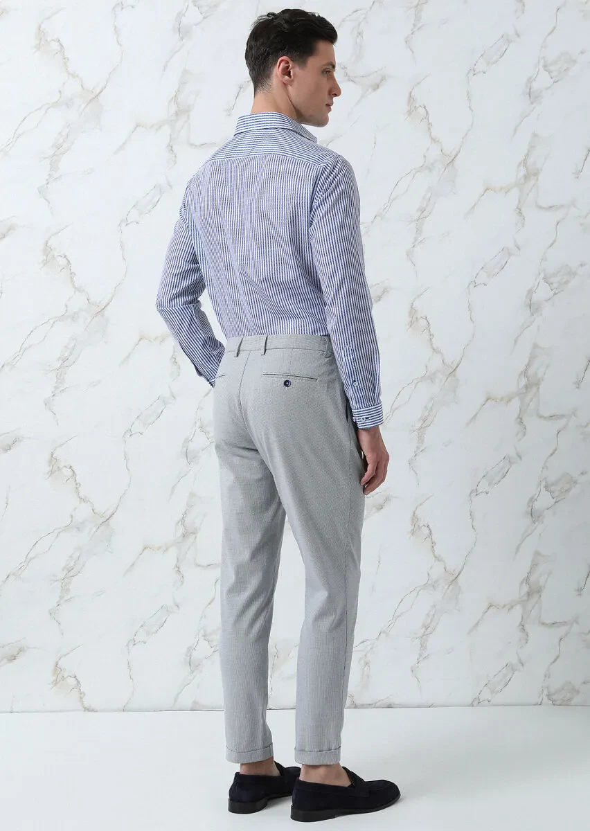 Lacivert Mikro Dokuma Carrot Fit Smart Casual Pamuk Karışımlı Pantolon - 5