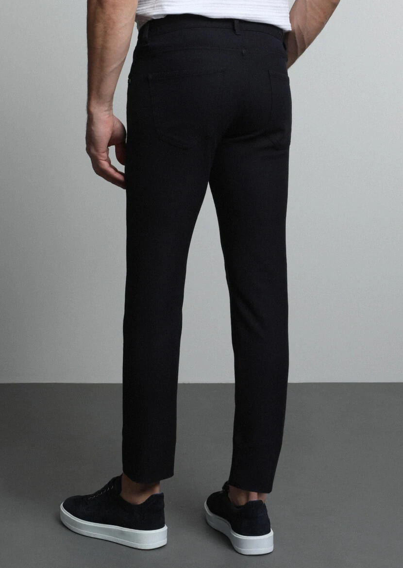 Lacivert Mikro Dokuma Slim Fit Casual Pamuk Karışımlı Pantolon - 5