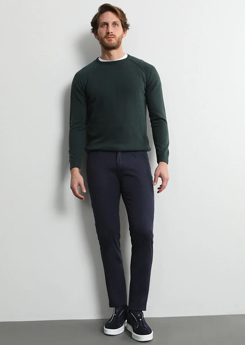 Lacivert Mikro Dokuma Slim Fit Casual Pamuk Karışımlı Pantolon - 3