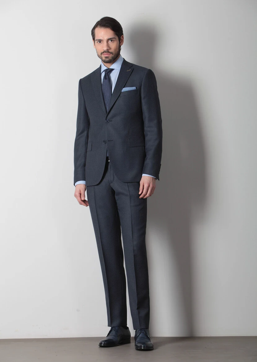 Lacivert Mikro Modern Fit %100 Yün Takım Elbise - 1