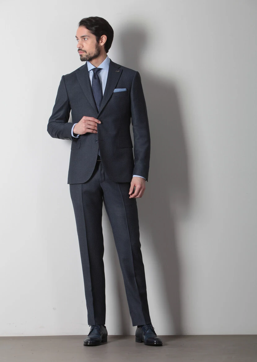 Lacivert Mikro Modern Fit %100 Yün Takım Elbise - 2