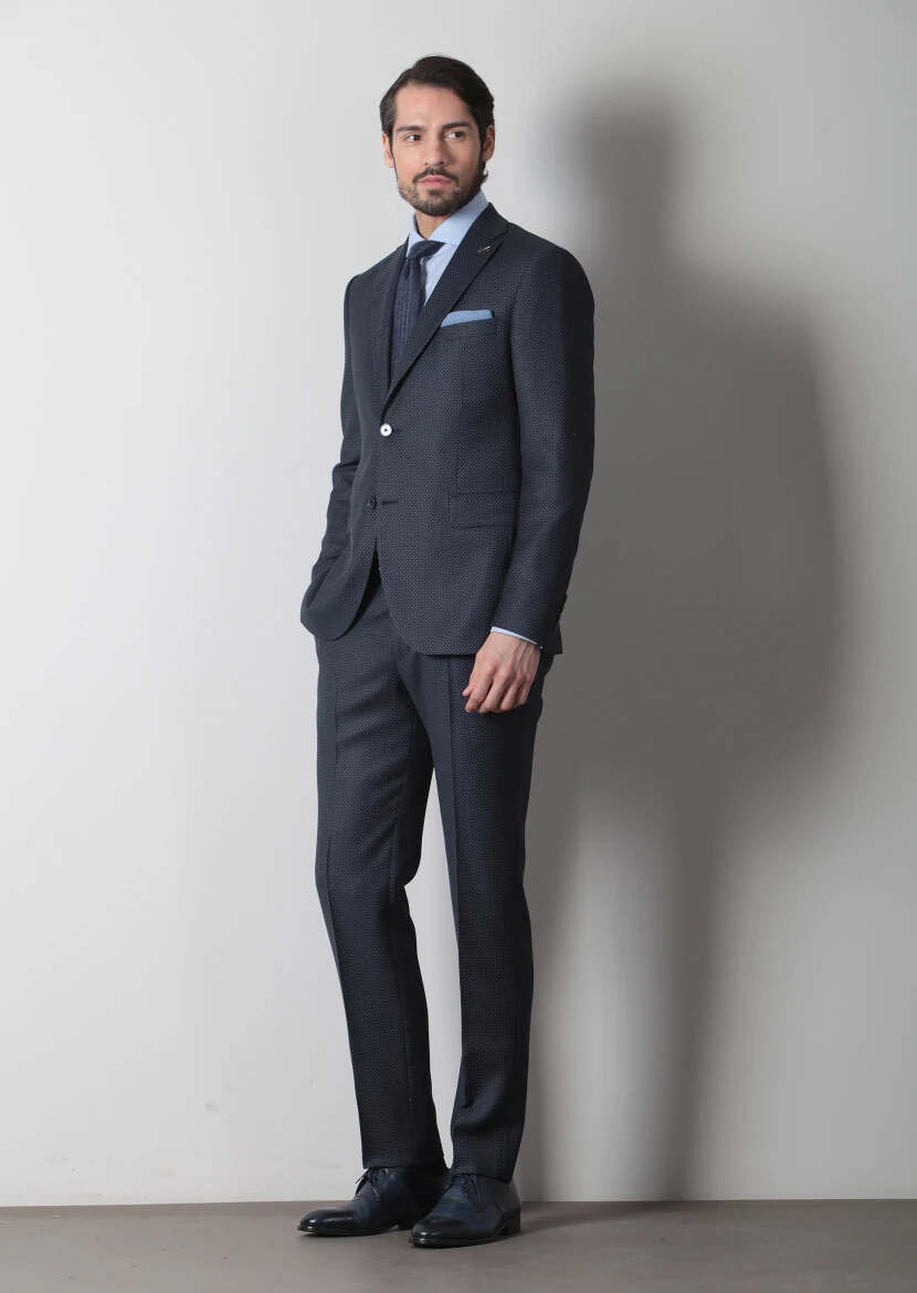 Lacivert Mikro Modern Fit %100 Yün Takım Elbise - 3