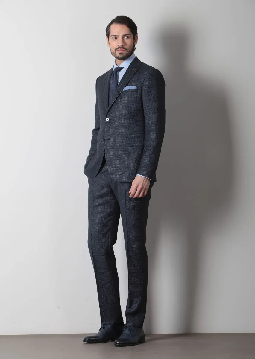 Lacivert Mikro Modern Fit %100 Yün Takım Elbise - 3