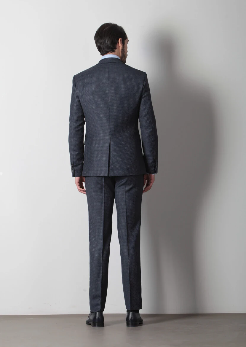 Lacivert Mikro Modern Fit %100 Yün Takım Elbise - 5