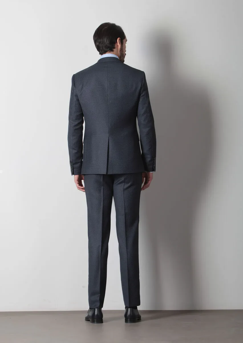 Lacivert Mikro Modern Fit %100 Yün Takım Elbise - 5