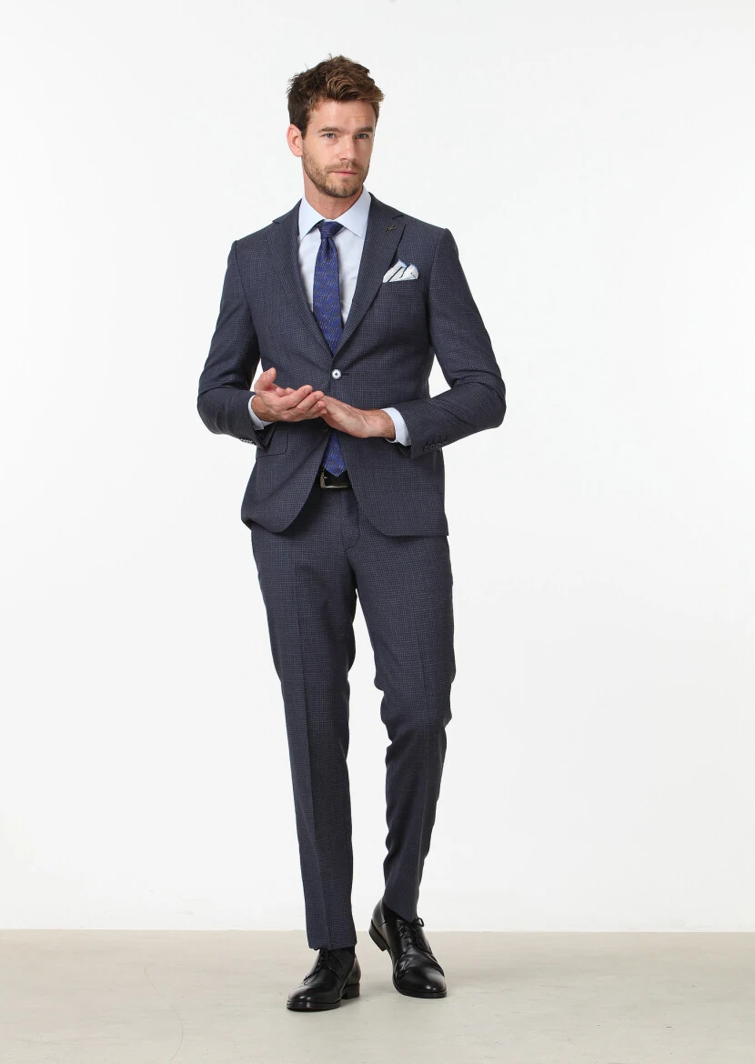 Lacivert Mikro Modern Fit %100 Yün Takım Elbise - 2