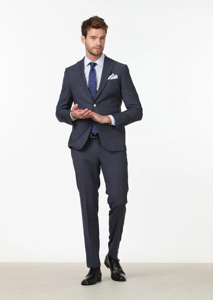 Lacivert Mikro Modern Fit %100 Yün Takım Elbise - 2