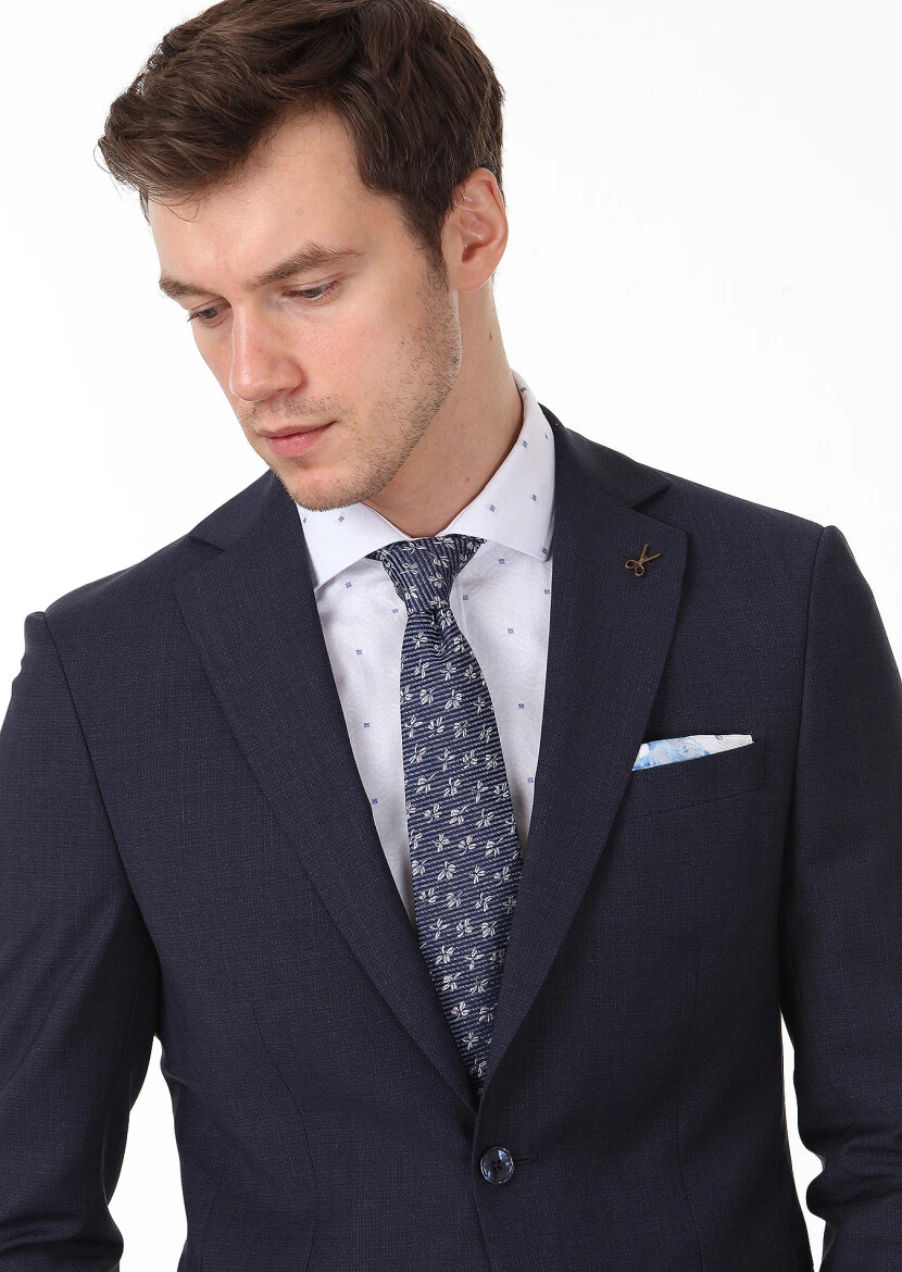 Lacivert Mikro Modern Fit %100 Yün Takım Elbise - 2