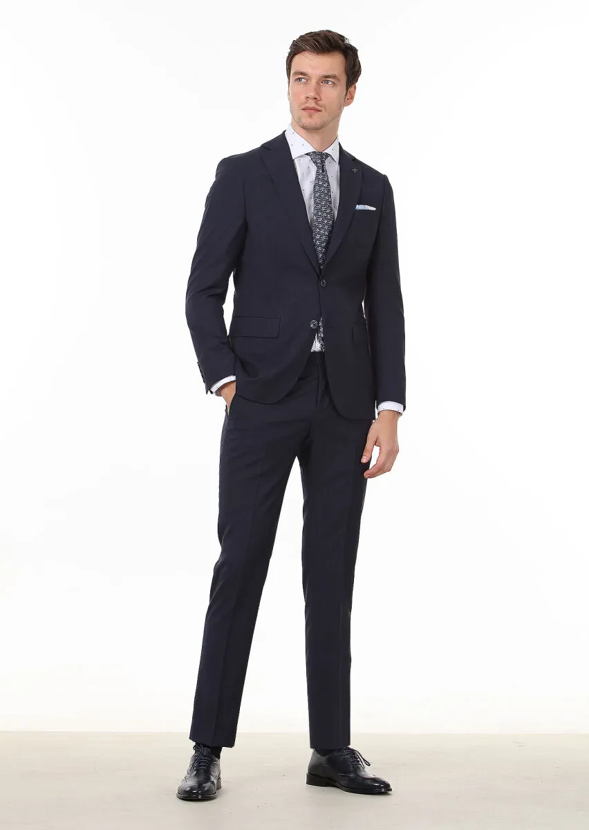 Lacivert Mikro Modern Fit %100 Yün Takım Elbise - 3