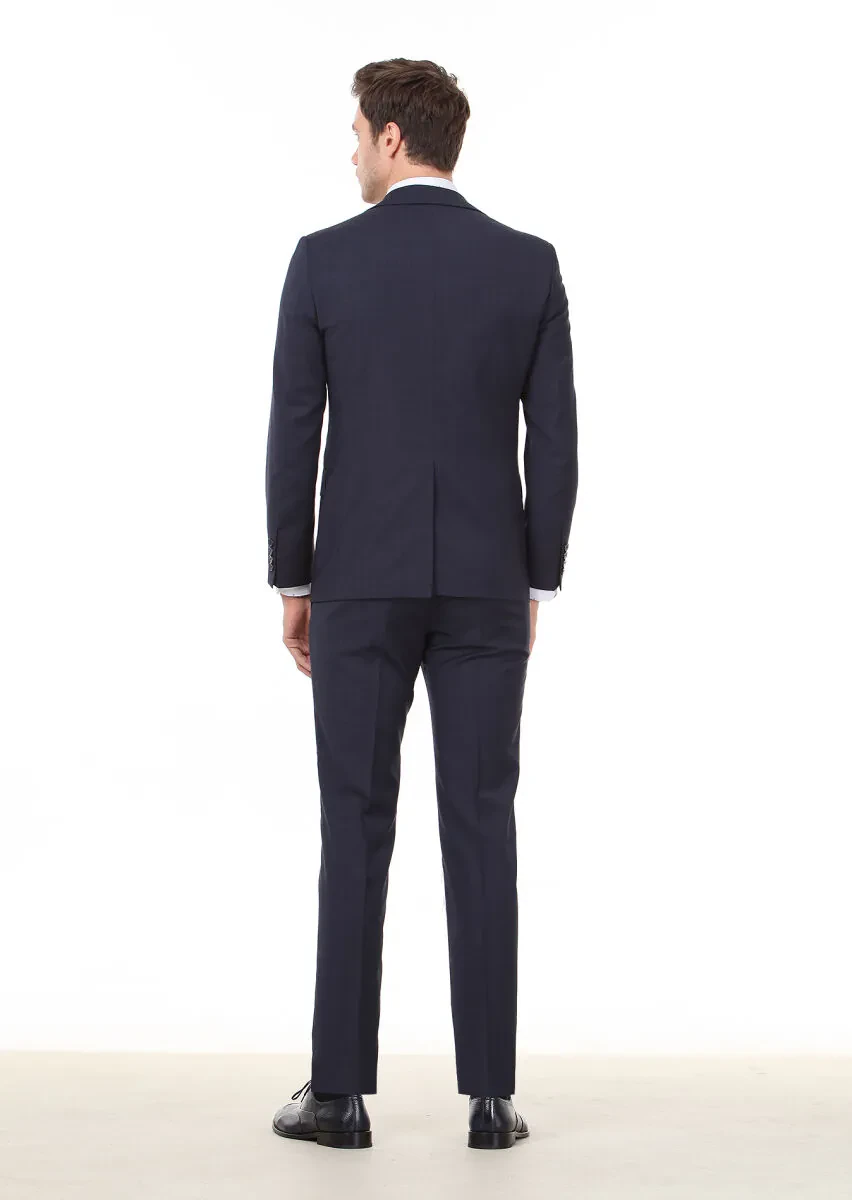 Lacivert Mikro Modern Fit %100 Yün Takım Elbise - 4