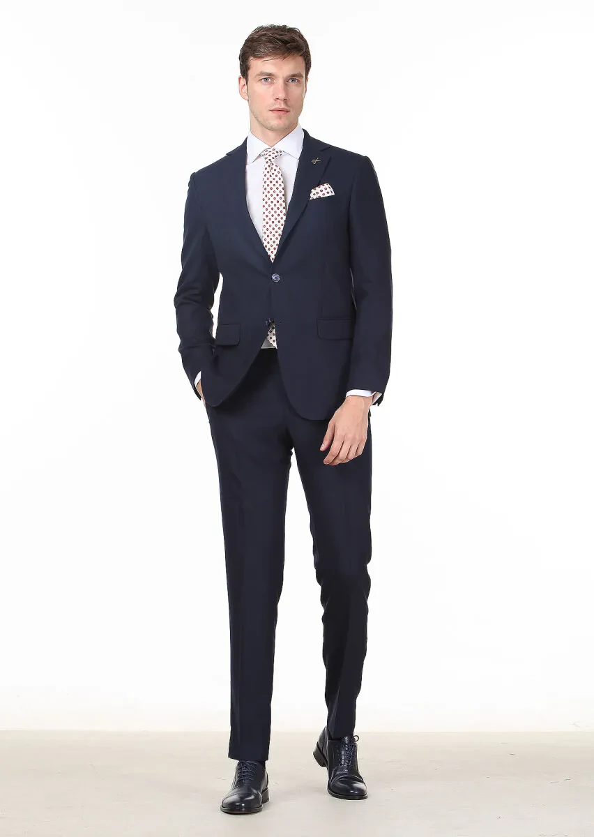 Lacivert Mikro Modern Fit %100 Yün Takım Elbise - 3