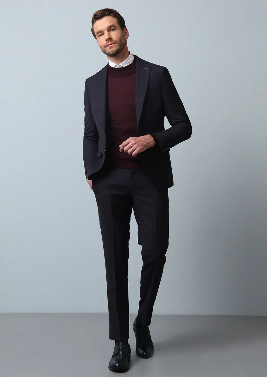 Lacivert Mikro Modern Fit %100 Yün Takım Elbise - 1