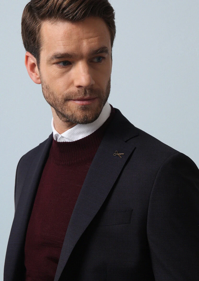 Lacivert Mikro Modern Fit %100 Yün Takım Elbise - 2