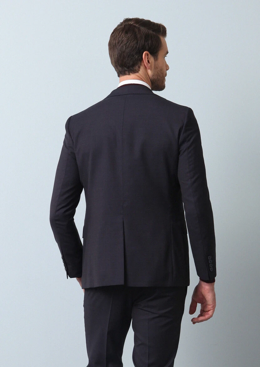 Lacivert Mikro Modern Fit %100 Yün Takım Elbise - 5