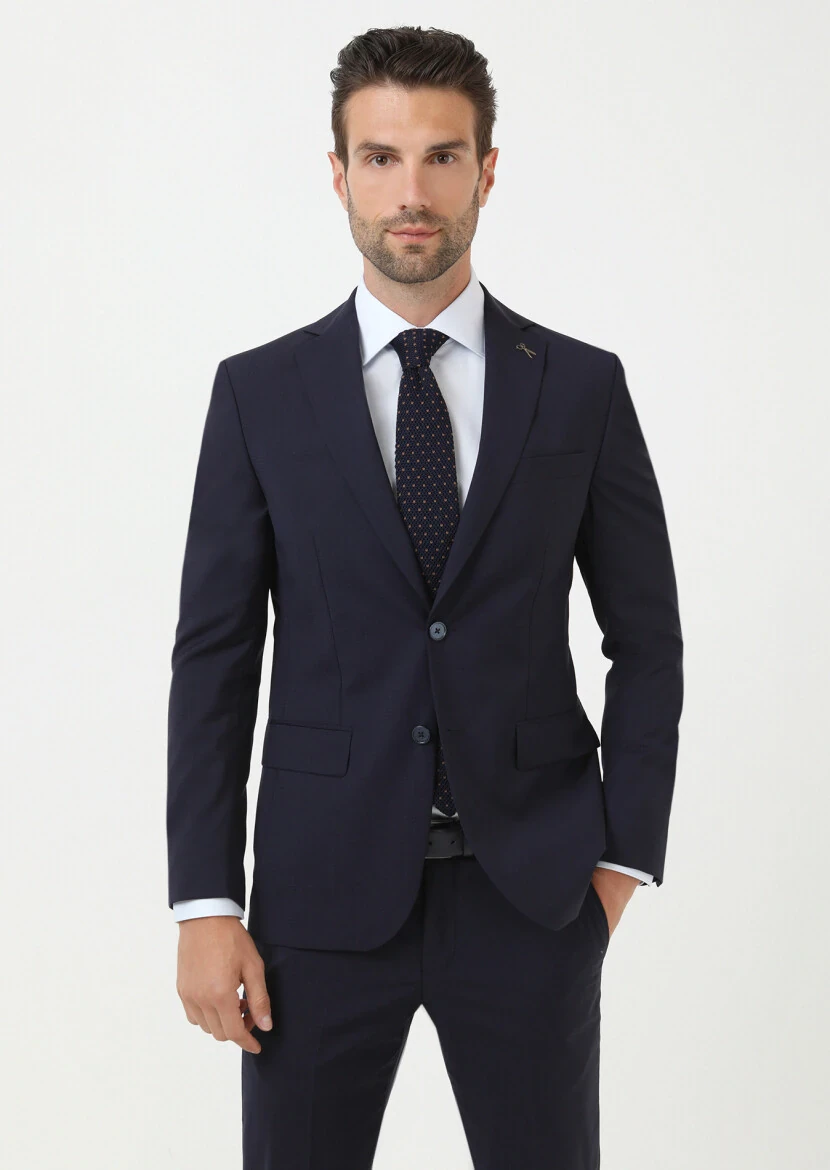 Lacivert Mikro Modern Fit %100 Yün Takım Elbise - 2