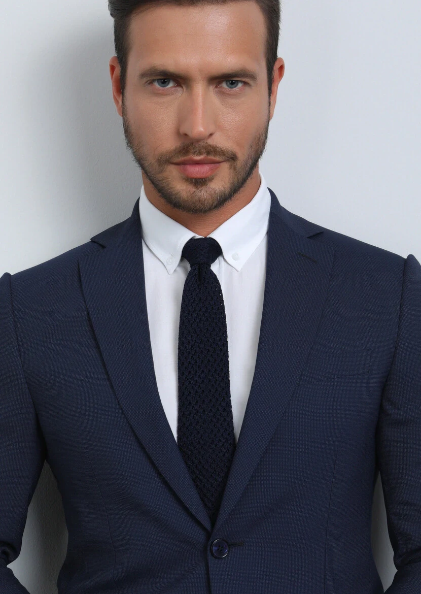 Lacivert Mikro Modern Fit Yün Karışımlı Takım Elbise - 3