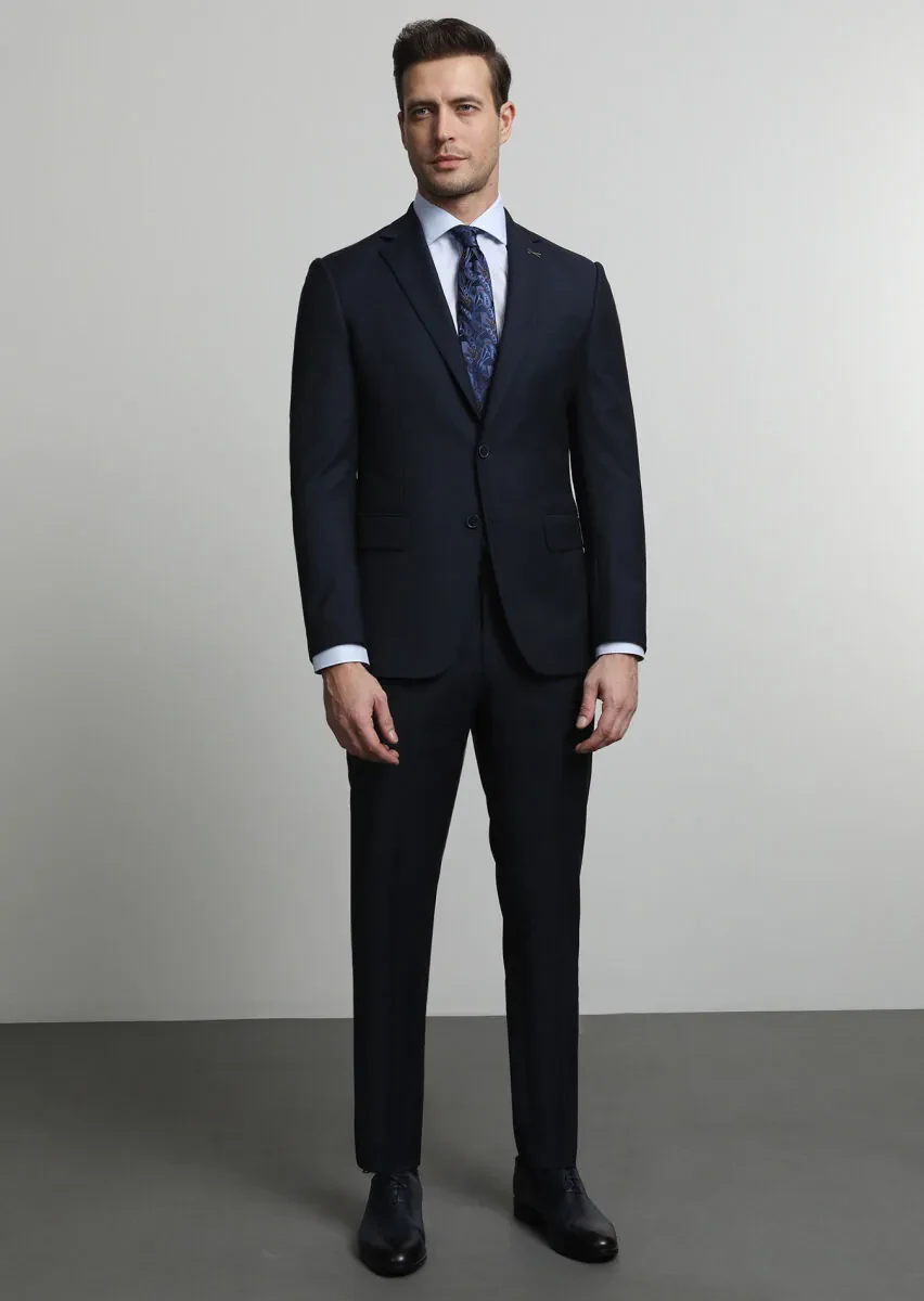 Lacivert Mikro Modern Fit Yün Karışımlı Takım Elbise - 1