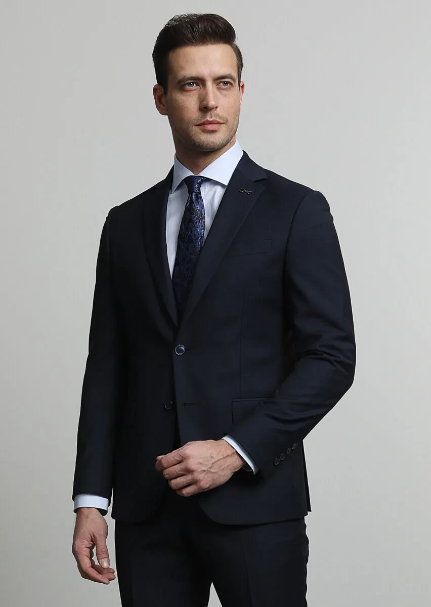 Lacivert Mikro Modern Fit Yün Karışımlı Takım Elbise - 2