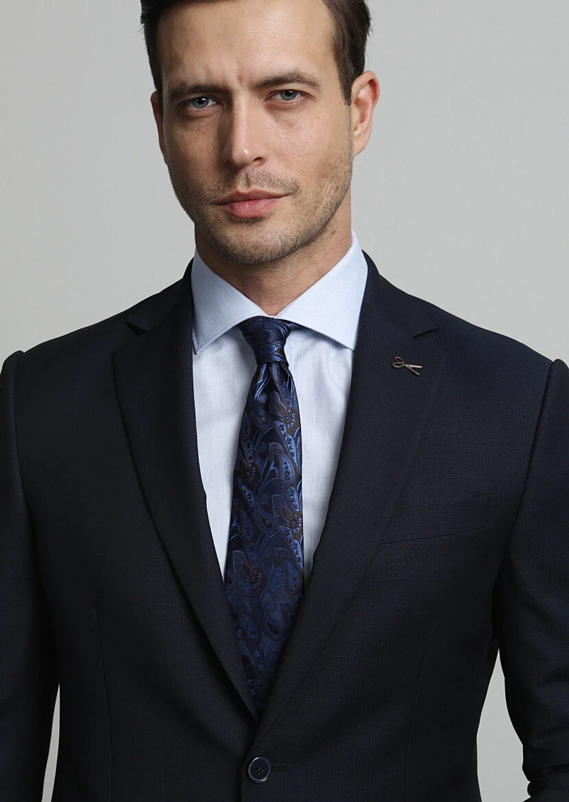 Lacivert Mikro Modern Fit Yün Karışımlı Takım Elbise - 3