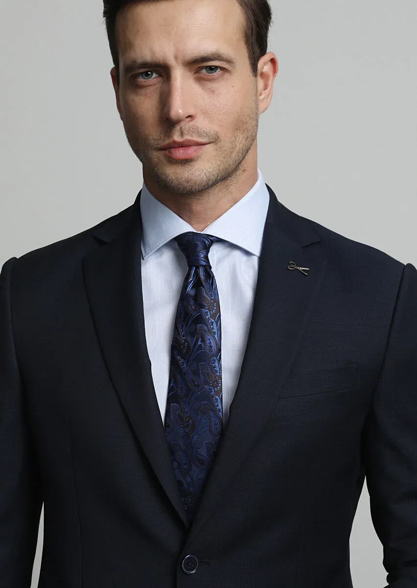 Lacivert Mikro Modern Fit Yün Karışımlı Takım Elbise - 3