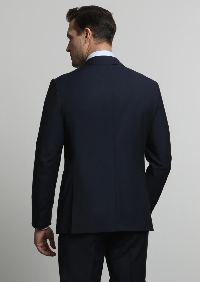 Lacivert Mikro Modern Fit Yün Karışımlı Takım Elbise - 4