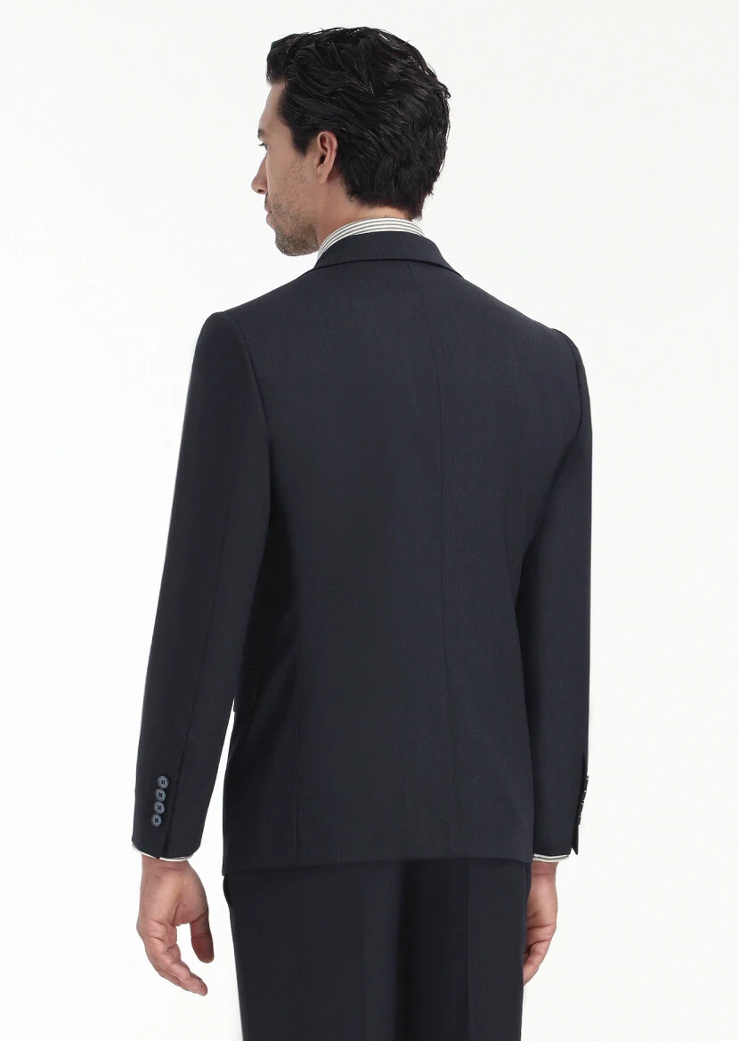 Lacivert Mikro Modern Fit Yün Karışımlı Takım Elbise - 5